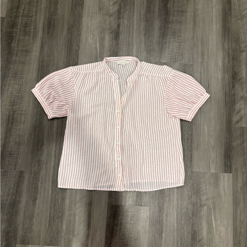 Striped Button Down Shirt - Pink and White